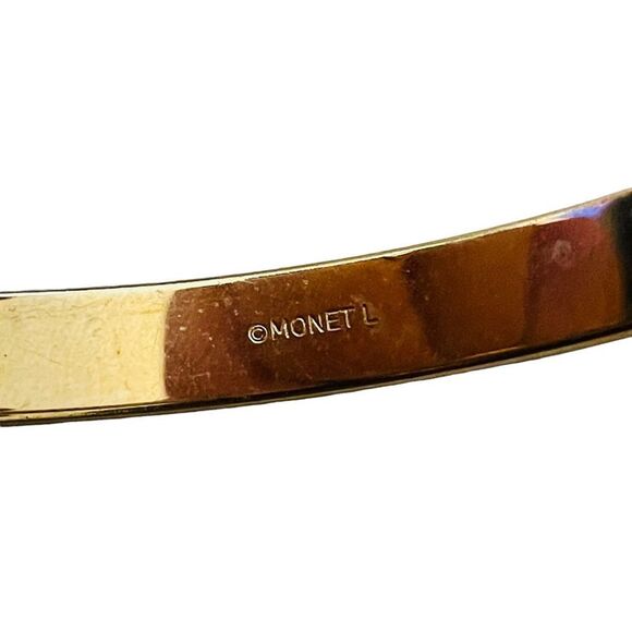 Vintage Monet Gold Etched Bangle Bracelet - Picture 8 of 11